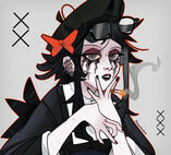 humanization of transformice mouse; the girl is in the maid dress, she has ears piercing, glasses and a beret with a bow. she's smoking a cigarette